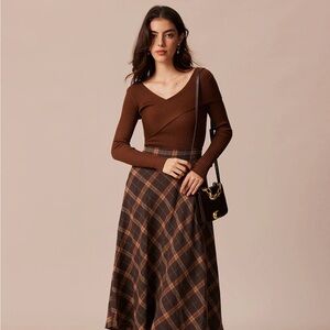 RIHOAS Coffee Ribbed Knit Slim Tee One size